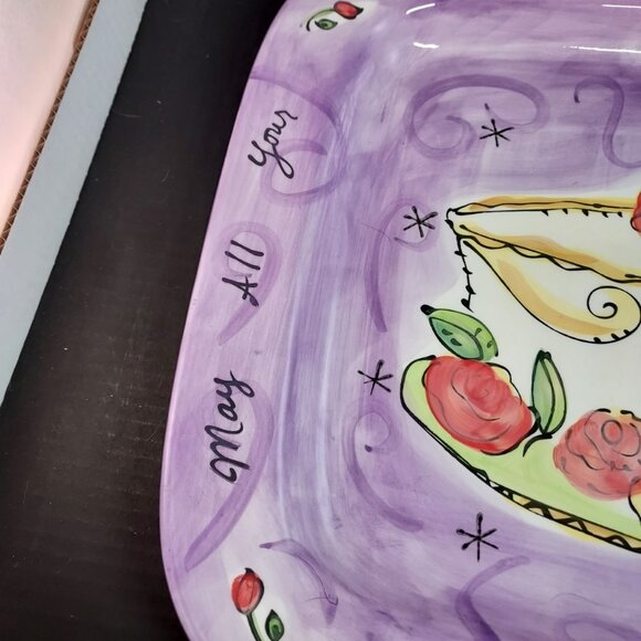 Julia Junkin Certified International Cake Plate – Hand-Painted Roses & Quote - Picture 7 of 10